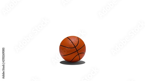 3D realistic basketball bouncing towards the screen isolated on white background. Easy-to-use overlay for sports matches, broadcast graphics, gaming video intros, and advertising clips.