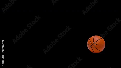 Basketball enters, bounces and stops on transparent background. Smooth realistic motion. Ideal for compositing, sports edits, overlays and video production.