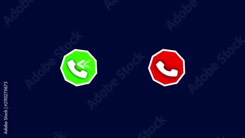accept call or decline call icon animation phone call icons ui 4k animation on the blue screen background red or green phone call icon animation accept or reject call