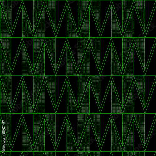 Green Chevron Zigzag Line Seamless Pattern, Abstract Geometric Dark Vector Background