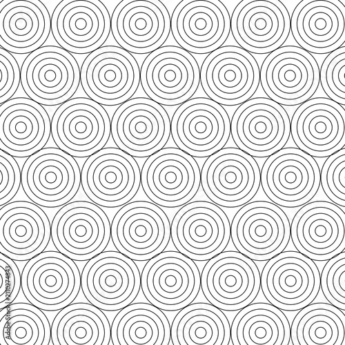Black and White Concentric Circle Seamless Pattern, Abstract Geometric Target Grid Vector Background