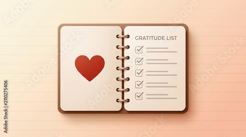Gratitude List Notebook with Heart Symbol and Checked Items