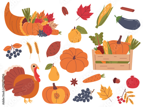 Thanksgiving autumn harvest elements set