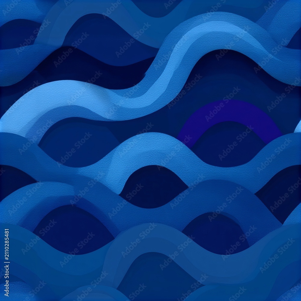 Fototapeta premium Abstract Seamless Vector Pattern Featuring Flowing Dark Blue Curves with Soft Gradient Background, 3