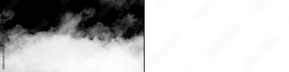 Obraz premium Volumetric smoke rising from bottom on black background, atmospheric fog effect, digital art, realistic vapor overlay, mysterious ethereal cloud motion, abstract wisps, smoky.