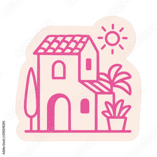 PNG Charming Mediterranean house illustration.