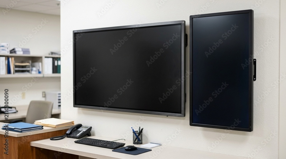 Fototapeta premium Digital Whiteboard Mounted with a Blank Status Screen beside a Nurses Station