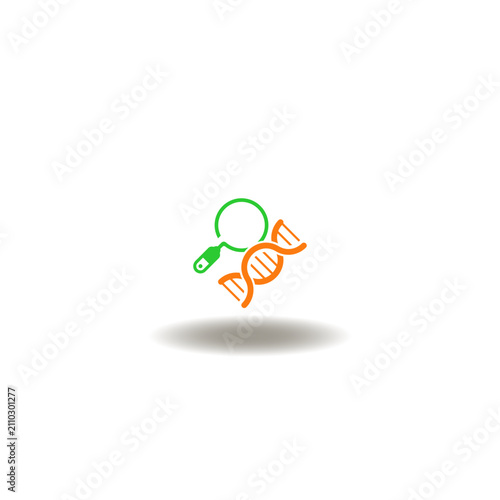 Vector illustration of DNA helix and magnifier. Symbol of genetic research.