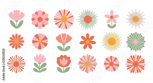 retro flowers collection groovy floral patterns and vintage spring blossoms illustrating a nostalgic 60s 70s aesthetic.