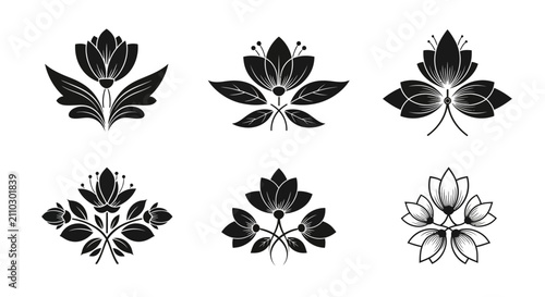 stylized floral motifs elegant black flower vector designs isolated on white background