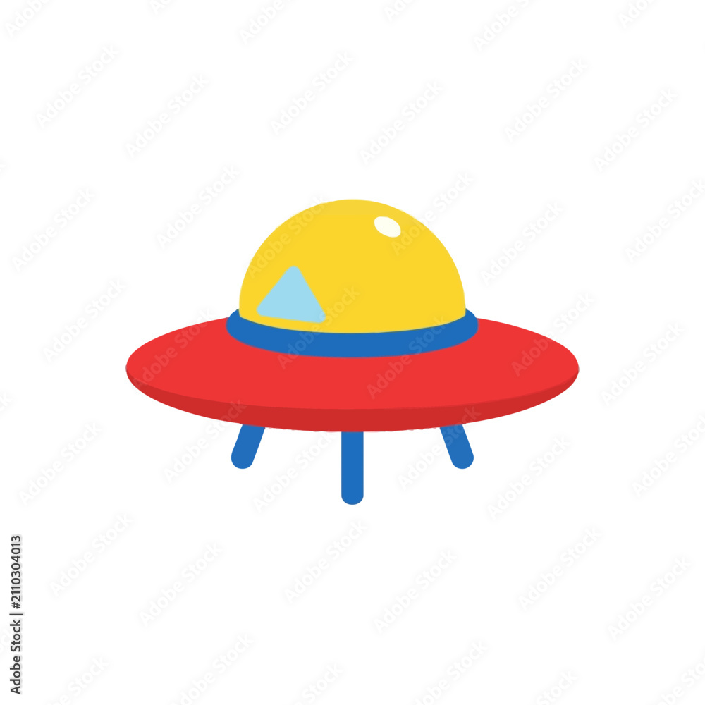 Fototapeta premium cartoon spaceship flying with blue triangular window and yellow dome