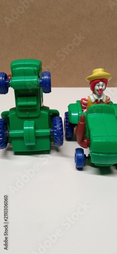 Vintage Green Toy Tractor with Clown Figurine mac donald