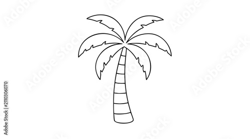 Minimalist Palm Tree Vector Icon Hand Drawn Line Art Illustration Of Tropical Coconut Tree With Curved Fronds And Textured Trunk Isolated On White Background For Summer Travel Design