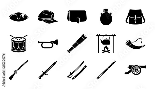Картината върху платно Vintage American Civil War icons, 15 historical military equipment vector symbol