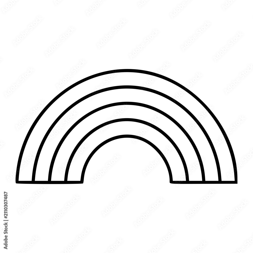 Obraz premium Minimalist Line Art Vector Icon of Arched Rainbow Weather Symbol. Hand-drawn outline illustration of meteorological phenomenon, scalable graphic design element for nature themes.