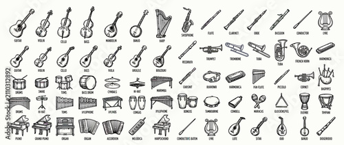 Fotografía Collection of Hand-Drawn Musical Instruments