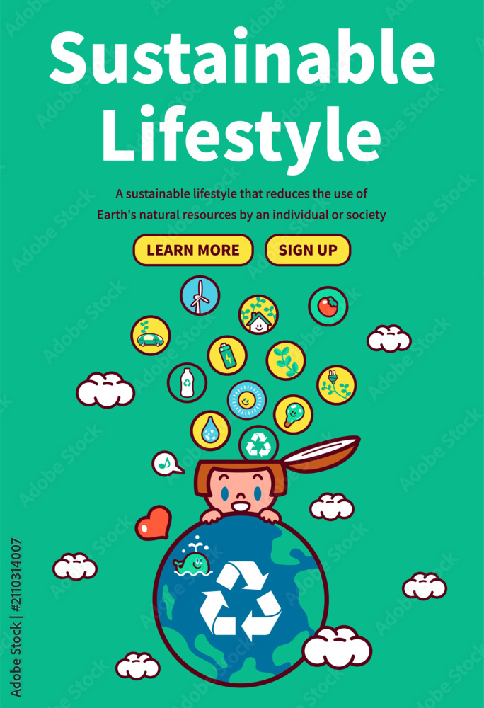 Fototapeta premium Vector of a cute girl opening her mind filled with green eco icons, hugging the planet Earth, for environmental campaign banners, sustainability web design, and eco-friendly educational materials.