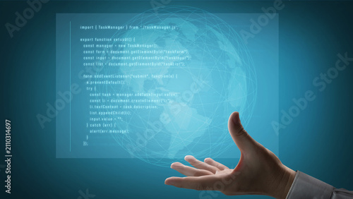 Foto JavaScript programming for task manager user interface, handling form submission