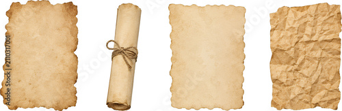 3D Vintage Paper Collection with Antique Parchment Sheets, Rolled Scroll and Crumpled Paper Texture – Old Document Illustration Set