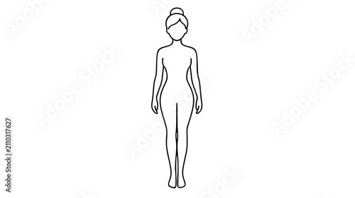 Minimalist vector icon featuring slim female body silhouette outline, hand-drawn line art illustration perfect for fitness, health, beauty, and lifestyle design projects, scalable graphic element.