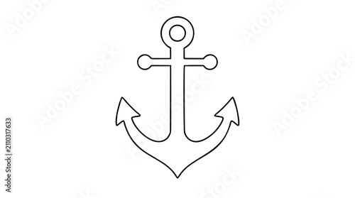 Hand-drawn ship anchor vector icon illustration with nautical outline. Minimalist line art maritime symbol for sailor tattoos, ocean branding, and marine logo concepts. Scalable contour drawing.