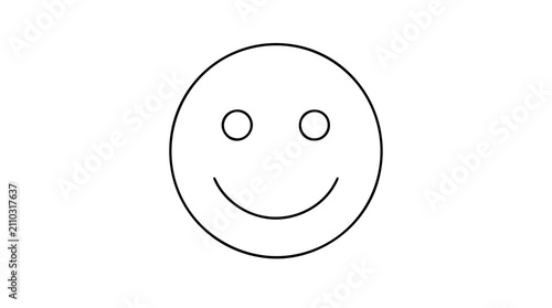 Minimalist vector icon of smiling face with line art circle head, oval eyes and curved mouth. Clean scalable outline design for emotion, happiness, joy and positive themes in web design.