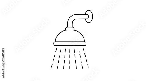 Fotografía Minimalist line art vector icon of a showerhead with water droplets falling, cle