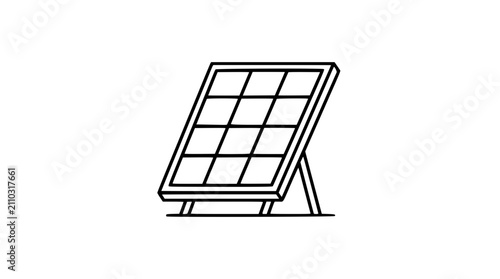 Minimalist Vector Icon of Solar Panel on Stand Showing Photovoltaic Cells, Hand-Drawn Line Art Illustration for Renewable Energy Technology, Sustainable Power and Green Environment Design