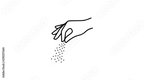 Hand Sprinkling Dots Vector Icon with Minimalist Line Art Style for Gardening and Care Illustration