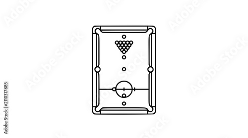 Snooker Table Top View Vector Icon Illustration. Minimalist line art of billiard pool table with balls rack and pockets. Clean scalable outline design for sports recreation gaming apps.