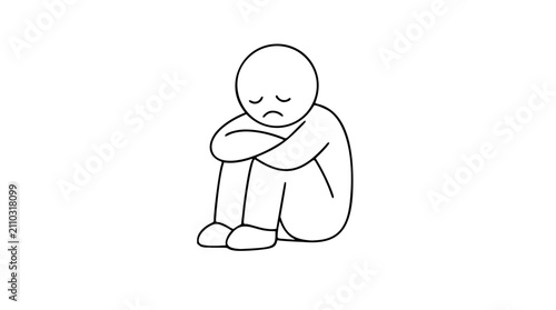 Quadro su tela A hand-drawn vector illustration of a sad person sitting alone