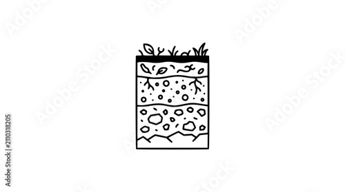 Принти на полотні A hand-drawn vector illustration of a soil layer cross-section showing grass, ro