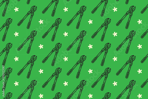 Obraz na plátně Branch loppers with crossed retro seamless pattern on green background set for merchandise