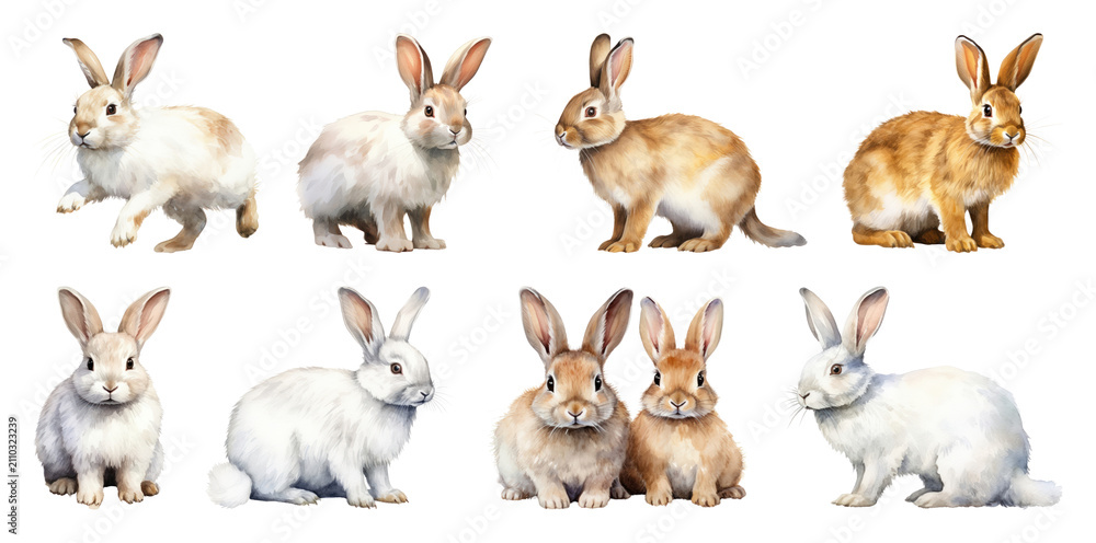 Fototapeta premium PNG Adorable fluffy rabbits collection on transparent background