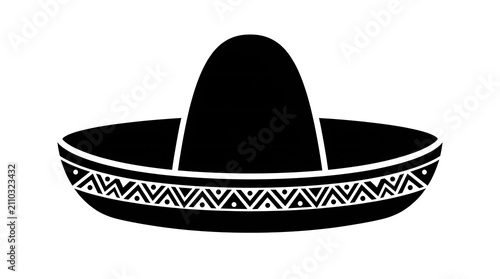 Traditional Mexican sombrero hat black silhouette vector illustration isolated on a white background for design element
