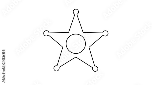 Foto Western Sheriff Star Vector Icon with Circle Center - Hand-Drawn Minimalist Line