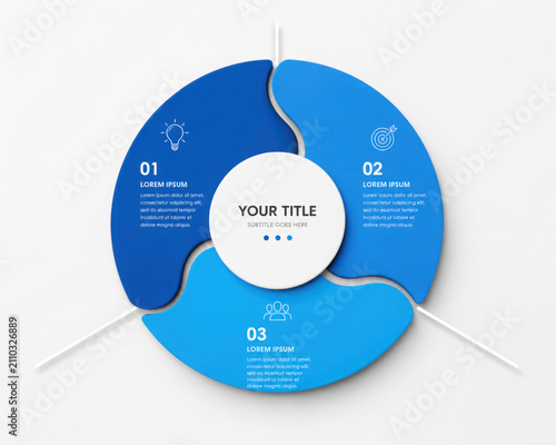 Circle diagram with three elements, cycle process or workflow with three steps