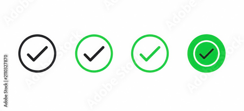 Green check mark icon, set approve tick in circles