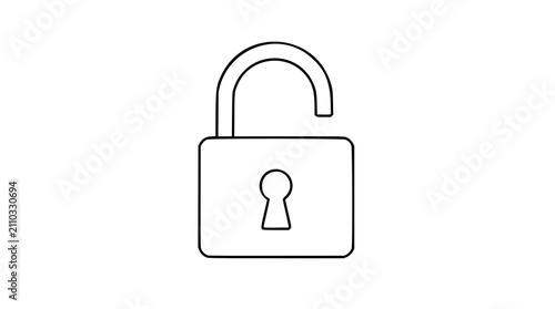 Unlocked padlock vector icon with open shackle and keyhole - minimalist line illustration for security and access concepts