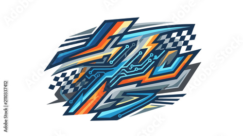 Dynamic racing flag graphic with sharp motion streaks.