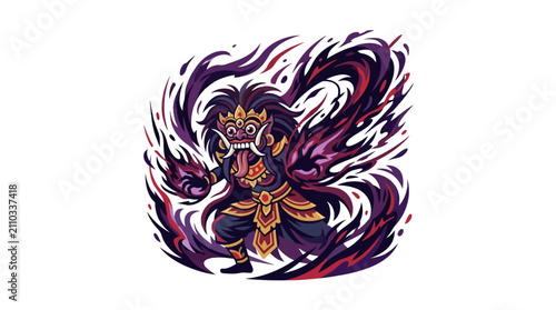 Dynamic Rangda illustration with purple energy aura.