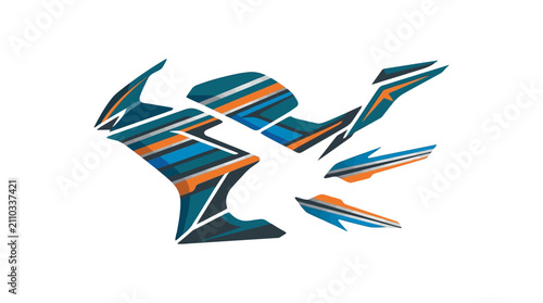 Dynamic racing stripes and geometric shapes for livery.