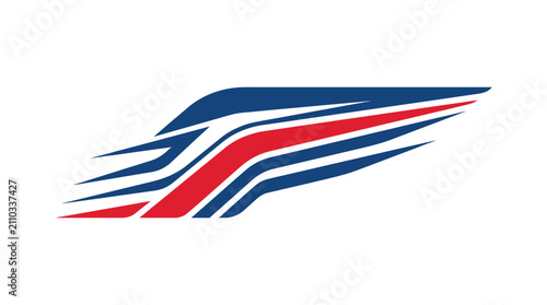 Dynamic red and blue abstract speed wing logo.