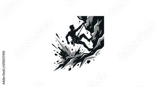 Dynamic rock climber illustration with splatter effects.