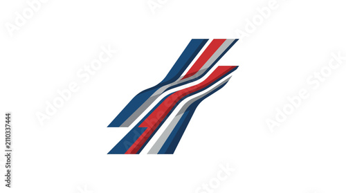 Dynamic red blue and white racing stripe decals.