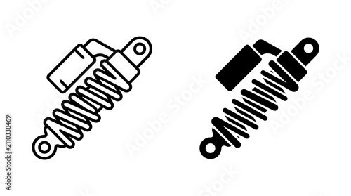Set of automotive shock absorber icons in line and solid style.