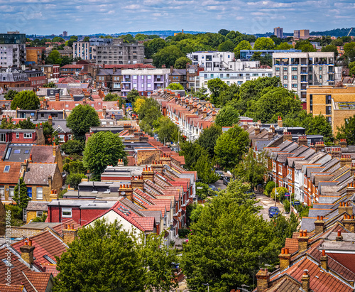 Photography West Ealing Suburb with dense housing and green streets in London England