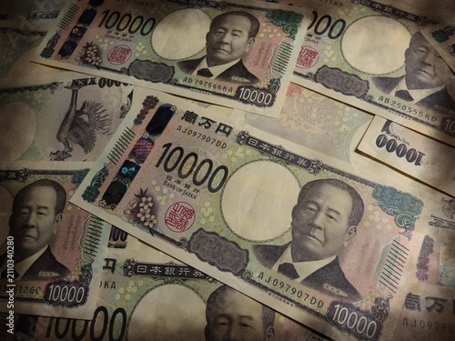 Canvas Print お金, 貨幣, 現金, 1万円, ビジネス, 財務, バンク, ドル, 紙, 銀行取引, 富, ドル紙幣, 請求書, 収入印紙, 金持ち, やりとり, ユーロ,