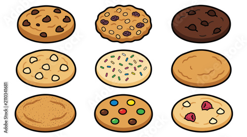 Konstfotografi Assorted delicious cookie icons with various toppings.