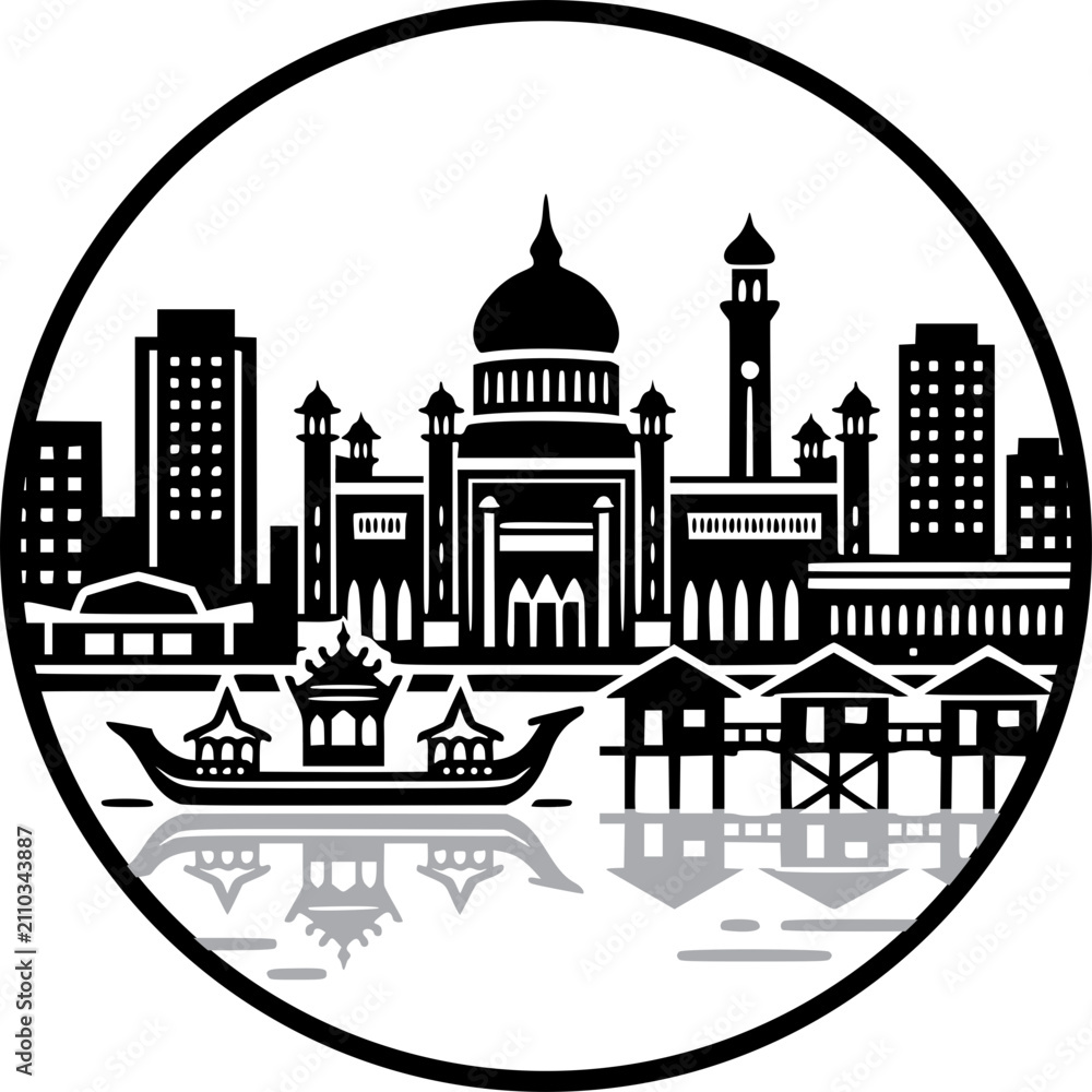 Fototapeta premium Bandar Seri Begawan Skyline Badge Icon